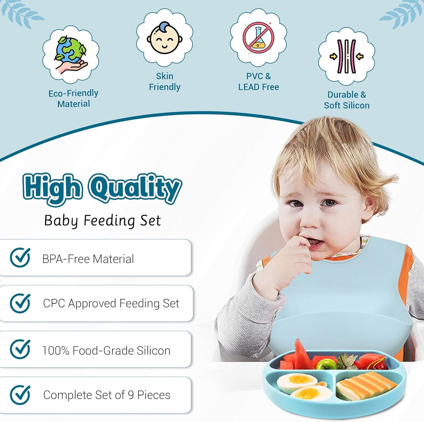 Silicone Baby Feeding Set | 9PCS Baby Led Weaning Supplies Self Feeding Utensils